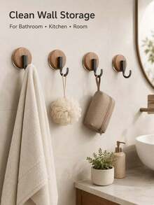 Walnut Wood Grain Suction Cup Hook, Bathroom Decor Accessory Wall Hook Door Hook, Heavy Duty Removable Wall Hook, No Drill Waterproof Suction Cup Hook, Suitable For Bathroom Kitchen Entryway, Key Rack Door Hook - Multicolor - View 8