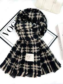 1pc Universal Multi-Color Plaid New Style Versatile Casual Scarf Suitable For Autumn/Winter Use - J-shape Black - View 1
