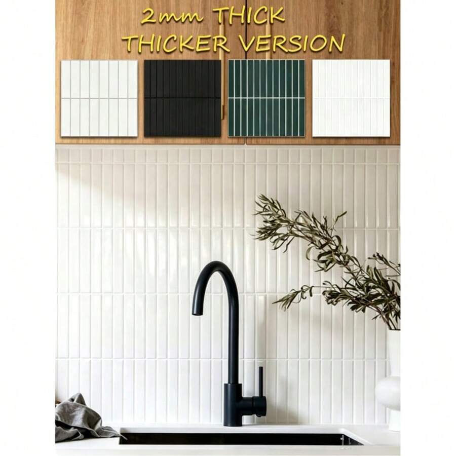 10/20/40pcs (Thickened Design) 2D Straight Line Mosaic Self-Adhesive Backsplash Tiles, Kitchen Anti-Splash Tiles, Self-Adhesive Tiles For Kitchen And Bathroom, Thickened Waterproof, Home Decor - Multicolor - View 1