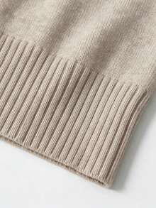 Sweater Rajut Leher Bulat Wanita Musim Semi/Gugur, Lengan Panjang dengan Manset Berenda, Atasan Rajut Pendek Serbaguna untuk Aktivitas Sehari-hari dan Kasual - Khaki Muda - View 8