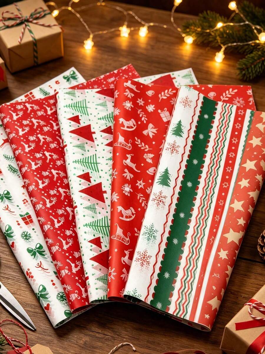 50/30/15/1pc Christmas Printed Tissue Paper, Featuring Reindeer And Christmas Tree Patterns. Suitable For Christmas Theme Parties, Christmas Gift Wrapping, Christmas Gifts, Home Decor, Birthday Gift Wrapping, DIY Crafts - One Size Fits All - View 1