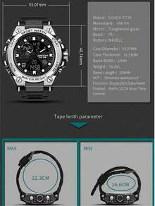 Men's Digital Sports Watch, 30M Water Resistant, LED Light, Stopwatch And Alarm, Military Style With Gift Box - Black - View 8