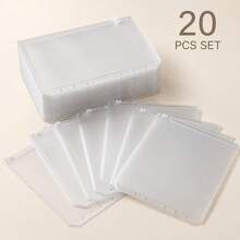 20/10/5pcs Frosted Zipper Folders, 6-Hole PVC Cash Envelopes Budget Folders, Transparent Storage Bags For Storing Invoices, Cards, Coupons And Stickers - Sets - View 10