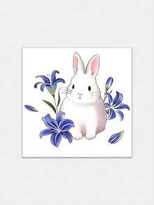 1pc Cute White Rabbit With Blue Lily Flower Pattern Temporary Tattoo Sticker, Realistic Fake Tattoo Design, Suitable For Daily, Bachelorette Party Favors, Music Festivals, Games, Graduation Gifts, Lasts 3‑5 Days - Multicolor - View 4