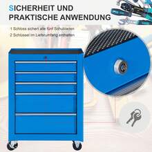 HOMCOM Workshop Trolley 5 Drawers Tool Cart Empty Lockable Blue | 4 Castors, 2 Locking Brakes, 2 Keys, Ball-Bearing Drawer Slides - 藍色 - 查看 4