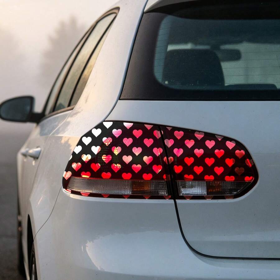 2pcs Heart Pattern Car Tail Light Decorative Stickers, Romantic Love Shape Taillight Decal, Universal Vehicle Rear Lamp DIY Decor Film For Car Exterior Styling - A - View 1