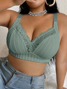 1 Pieza de Bralette de Encaje Inalámbrico con Almohadillas Extraíbles, Talla Grande, Cómodo Sujetador Inalámbrico para Mujer, Cobertura Completa, Bralette Inalámbrico con Soporte para Uso Diario - Verde militar - Ver 1