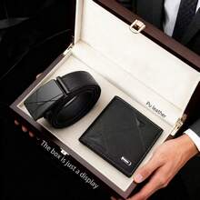 2pcs Men's Wallet And Belt Set, Suitable For Father Or Boyfriend, Corporate Gift, Formal Wear, Exquisite Gift, Classic Design, Durable Material, Wallet And Belt Combination, Business Professional, Men's Fashion - Black - View 10