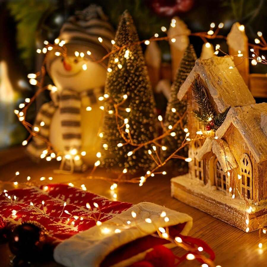 防水鞭炮閃爍燈串，USB供電 8種燈光模式，居家花園節慶裝飾燈 - 銅色 - 查看 1