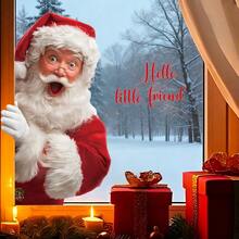 1pc Christmas Window Sticker - Santa Claus "Hello Kids" Text Design, Removable Static Cling, Holiday Home Decor, Christmas Santa Sticker Without Damaging Glass, Halloween Christmas Home Window Decoration, Easy To Apply, Beautiful Sticker - Peeking Santa Claus - View 3
