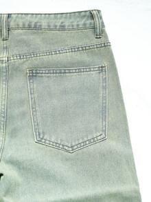 Celana Jeans Pria Streetwear Gaya Vintage dengan Hiasan Berlian Imitasi dan Potongan Lurus - Light Wash - View 5
