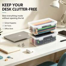 1/2 Large Transparent PP Material Storage Box With Lid, Lightweight, Unfinished Surface, Suitable For Office/Study Supplies, Pens, Pencils, Markers, Crafts, Desktop Storage, Cosmetics, Jewelry, Etc., Suitable For Girls, Bathroom Essential, Vanity Essential, Storage Station Essential - Multicolor - View 7