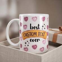 Pink Heart [Text Best-Ever] Customizable Text 11oz Ceramic Mug Cup Heart Pattern Customized Gift Coffee Cup - Pink Heart [bast Text Style] - View 2