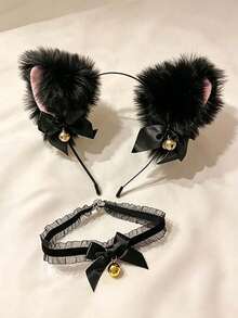 Cute Cat Ear Hair Clip Maid Style Animal Ear Bow Headband Cat Rabbit Bell Headband Halloween Hair Accessory - Multicolor - View 5