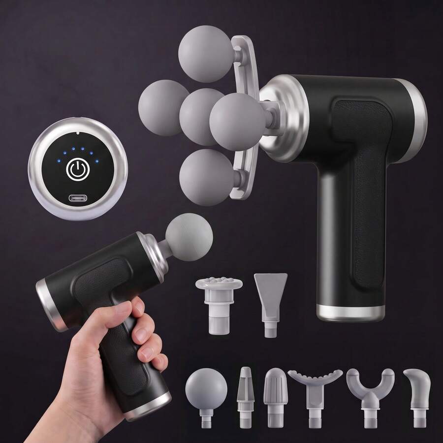 Portable Massage Gun Deep Tissue Muscle Massager With 9 Massage Heads, Multiple Speed Levels, Rechargeable Percussion Therapy Device For Back, Neck, Legs & Body Relaxation, Fitness Recovery Tool For Home Gym Travel - View 1
