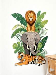 Cartoon Animal Green Plant Monkey Wall Sticker Decal For Bedroom Living Room Kids Room Home Decor Self-Adhesive Wall Sticker - Multicolor - View 8