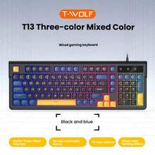 T-WOLF Set Keyboard dan Mouse Gaming, Keyboard dan Mouse Berkabel dengan Lampu Latar, Keyboard Kantor/Rumah Berkabel 98 Tombol dengan Blok Warna Kustomisasi Cetakan Pribadi, 6 Buah Mouse Multi-Warna - View 13