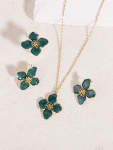 1pc Necklace, 1 Pair Earrings, 1pc Ring, Colorful Enamel Four-Petal Flower, Five-Petal Flower, Egg Flower Floral Jewelry Set, 4pcs/3pcs Set, Suitable For Daily Wear, Vacation, Party, Gifts For Friends - Four-petal Flower Jewelry Set - View 11
