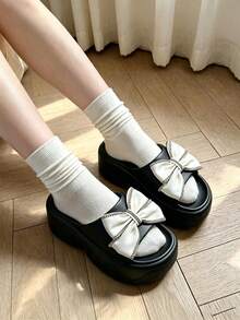 Women's Rhinestone Bow Platform Slide Sandals, EVA Thick Sole Open Toe Slippers, Height-Increasing Sandals, Suitable For Indoor And Outdoor Wear - Style C-black - View 5