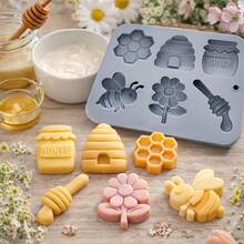1pc Bee Silicone Mold, 6-Cavity Bee And Honeycomb Flower Shaped Chocolate Candy Mold, Non-Stick Multi-Purpose Mold, Suitable For Cakes, Desserts, Pudding, Ice Cubes, Also Suitable For Frozen Juice, Coffee Ice Cubes, Nuts, Candy, Dried Fruit Storage, Kitchen - View 2
