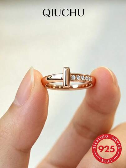 QIUCHU 1 pieza, Plata de ley S925, Anillo minimalista con cruz geométrica, Anillo de lujo elegante para mujer, Anillo de cola personalizado. Adecuado para el uso diario de la mujer, citas, fiestas, también es un excelente regalo para vacaciones. Peso neto de plata: 1.4g