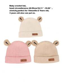 1pc Bear Ear Crochet Hat For Kids, Toddler Autumn/Winter Daily Warm & Cold-Proof Beanie - Multicolor - View 2