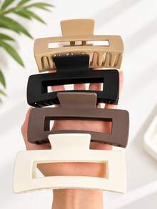 4pcs/Set Girls Large Square Plastic Hair Clips, Fashionable Elegant Versatile Minimalist Style, Suitable For Daily, Party, Work, Hair Styling - Multicolor - View 1