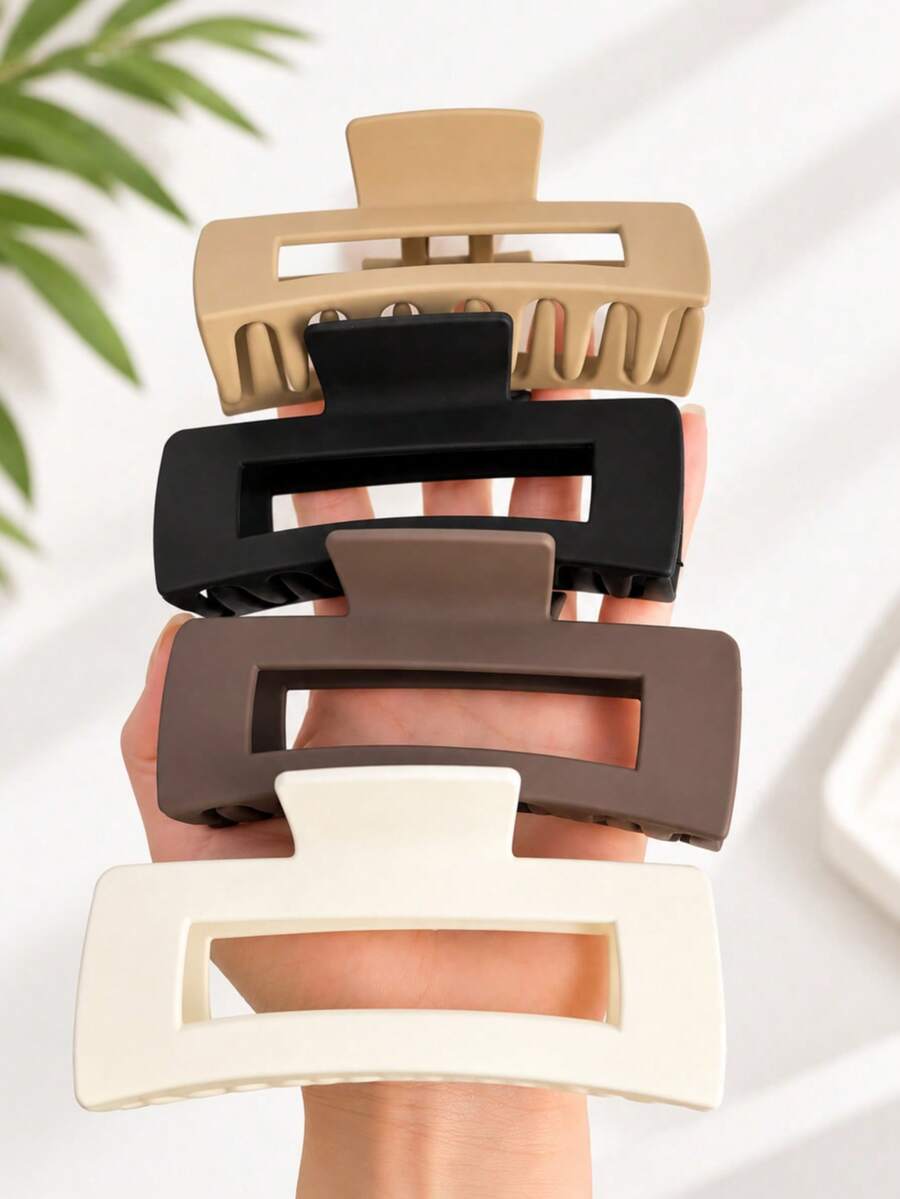 4pcs/Set Girls Large Square Plastic Hair Clips, Fashionable Elegant Versatile Minimalist Style, Suitable For Daily, Party, Work, Hair Styling - Multicolor - View 1