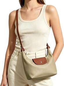 Fashionable Convertible Women's Mini Nylon Crescent Dumpling Bag, Lightweight Shoulder Wallet, Double Strap Crossbody Bag, Nylon Shoulder Bag - Khaki - View 6