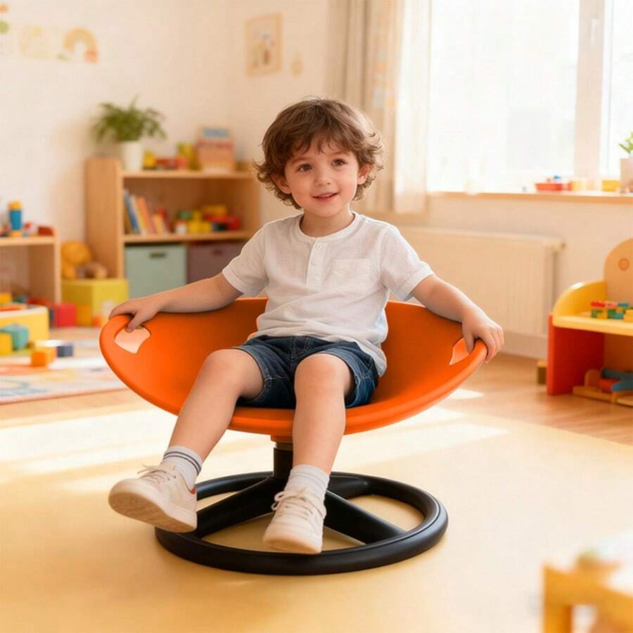 360-Degree Rotating Sensory Chair Suitable For - Oval Egg-Shell Design With Ergonomic Textured Surface, Durable Plastic, Anti-Slip Base & Cushion For Balance Training, Core Strength, For Office Focus & Rehab Chair - Orange - View 1