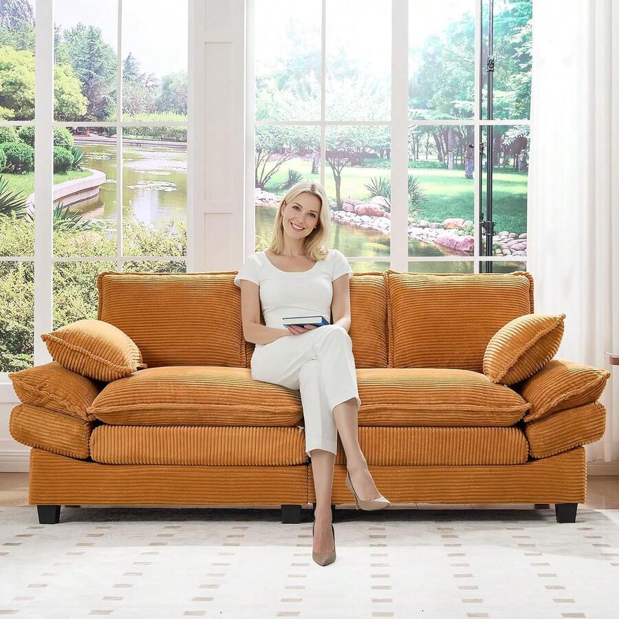 83" Loveseat Couch, Modern 2-Seat Sofa With High-Elastic Sponge, Easy Assembly, Comfy Upholstered 2 Seater Couch For Living Room, Apartment, Bedroom Beige - Yellow - View 1