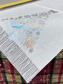 20pcs Gold Foil Christmas Tree Napkins – White Background Featuring Gold And Silver Foil Christmas Tree Patterns And Elegant Snowflake Designs, Accented With Gold Bows; Suitable For Christmas Celebrations. - Multicolor - View 8