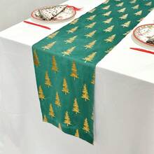 1pc 28*182/275cm Red Christmas Tablecloth With Snowflake, Christmas Tree And Deer Horn Pattern, Desktop Decoration For Home, Kitchen, Dining Room, Christmas - Christmas Tree - View 5