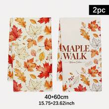 2PCS Kitchen Towel, Autumn Maple Leaf Healing Pattern, 40*60cm Rectangular Microfiber Kitchen Towel, Dish Cloth, Tablecloth, Hand Towel, Kitchen Decor, Home Decor, Housewarming Gift For Neighbors, Kitchen Napkin And Dish Cloth, Home Decor, Gift, Perfect For Kitchen And Bathroom Use - Orange - View 3