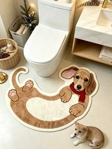 1 pieza Felpudo con patrón de perro amarillo, alfombra de baño, alfombra de baño, felpudo, alfombra pequeña, alfombra, alfombra de piso, decoración del hogar, alfombra de área, alfombra exterior, decoración del hogar, alfombra de área, alfombra de dormitorio, alfombra lavable - Multicolor - Ver 3