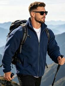 Men's Polar Fleece Casual Long Sleeve Loose Sweatshirt With Pocket, Autumn/Winter Fleece - Royal Blue - View 8