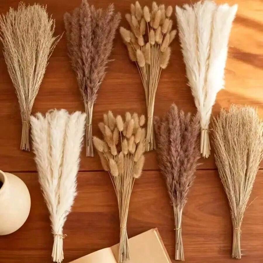 20-200 cành bó cỏ lau nhân tạo màu nâu & trắng, cỏ đuôi thỏ dung tích lớn, phong cách Bohemian lông xù, trang trí đám cưới, nhà cửa, bàn tiệc (phong cách cổ điển) - Nâu Trắng - Xem 1