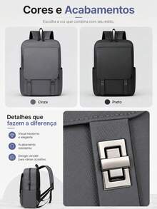 Mochila Multifuncional para Notebook Resistente à Água Grande Capacidade Compartimento Acolchoado Bolsos Laterais Alças Ajustáveis Costas Respiráveis Faixa para Mala Trabalho Estudo Viagens - Preto - Visão 9