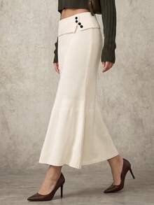 Nicenter Women's Elegant White Button-Up Knit Mermaid Long Dress, Sweater Dress, Winter Clothing, Date Party Christmas, Thanksgiving Women's Wear - White - View 5