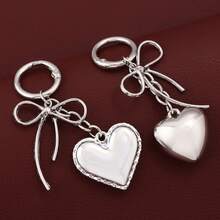 Y2K Minimalist Bow Heart‑Shaped Bag Charm Keychain Silver Metal Car Key Ring Backpack Accessory Women's Valentine's Day/Christmas Gift - Multicolor - View 8