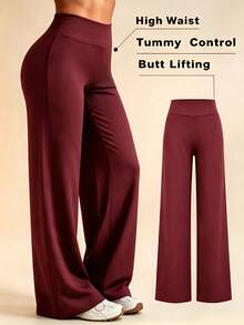 Women's High Waist Wide Leg Yoga Pants Tummy Control Butt Lifting Flare Leggings Soft Stretch Workout Pants Casual Athleisure Autumn Outfits - 酒紅色 - 查看 11
