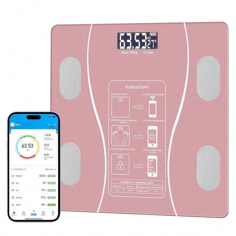 Báscula Inteligente de Grasa Corporal, una Báscula Digital Simple y Práctica que se Puede Conectar a una Báscula Digital de Baño para Mostrar IMC, Grasa Corporal, Masa Muscular y Peso Duradero (Rosa) - Rosa - Ver 1