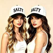 1pc SALTY Letter Embroidered Baseball Cap, Leopard Print Brim Trucker Hat, Adjustable Snapback Cap For Women Daily Outdoor Streetwear - Multicolor - View 4