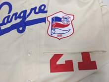 قميص بيسبول رجالي مطرز ب- Santurce Crabs 21 Roberto Clemente، قميص بيسبول تذكاري للمعجبين من بورتوريكو باللون البيج - بيج - مشاهدة 7