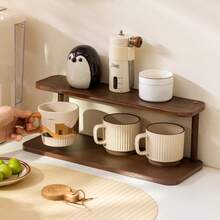 1pc Walnut Wood Desktop Organizer, Vintage Multi-Layer Display Rack, Multi-Layer Storage, Kitchen Spice Rack, Lacquered Finish, Vintage Texture, Suitable For Displaying And Storing Cups, Mugs, Spice Bottles, Cosmetics, Perfumes And Decorative Items - Walnut - View 5