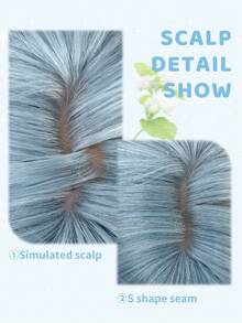 alicegarden 16-Inch Long Synthetic Wig Featuring A Natural Straight Style A Stunning Dusty Blue. Designed With Bangs , This False Hairpiece Is Perfect For Ms Daily Party Cosplay Use, Offering A Natural And Natural Durable Wig Gift For Ladies., Halloween - Dusty Blue - View 3