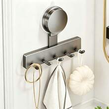 1pc 3-Hook Strong Suction Cup Hook, No-Drill Wall Storage Rack, Gun Gray Minimalist Hook, Suitable For Kitchen, Bathroom, Dorm, Door Back Clothing Hook, Towel / Apron Storage Hook - Gunmetal Gray - View 8