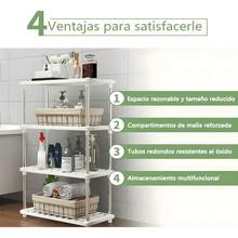 Genérico Estante de Almacenamiento 4 Niveles con 4 ganchos, Organizador Multinivel para Cocina, Despensa, Baño, Lavandería y Clóset, Fácil Montaje, Resistente al Agua - Blanco - Ver 5