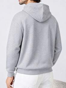 Men's Autumn/Winter Casual Fashion Streetwear Solid Color Zip-Up Hoodie With Drawstring - Grey - View 4