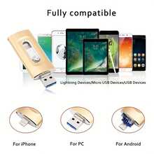 Memoria USB Type-C USB 3.0 de 128GB/256GB, memoria multifunción 4 en 1 compatible con iPhone/Type-C/PC/Android, unidad flash con transferencia de datos ultrarrápida, memoria portátil para fotos con puerto Type-C - Dorado - Ver 8